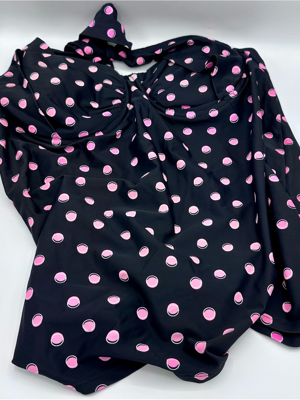 Smart & Sexy Swim Black Swim Top with Pink Polka Dot Print Size 38D (1317)